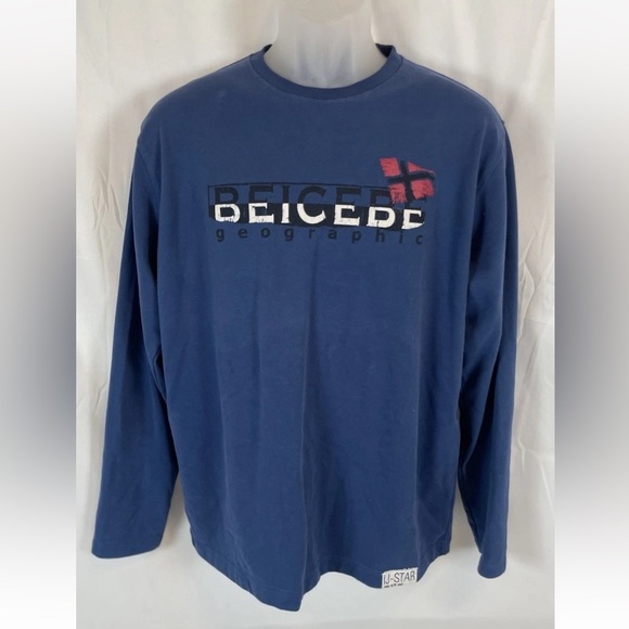 IK JEANS BEICEBE geographic blue Long Sleeve T Shirt Top Men’s Size XL VTG Y2K - Picture 1 of 14